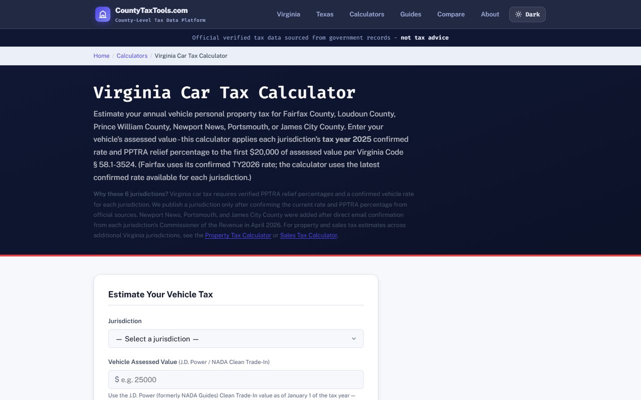 CountyTaxTools - Virginia car tax calculator
