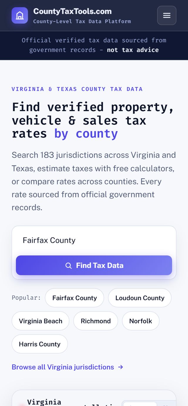 CountyTaxTools - homepage on a phone
