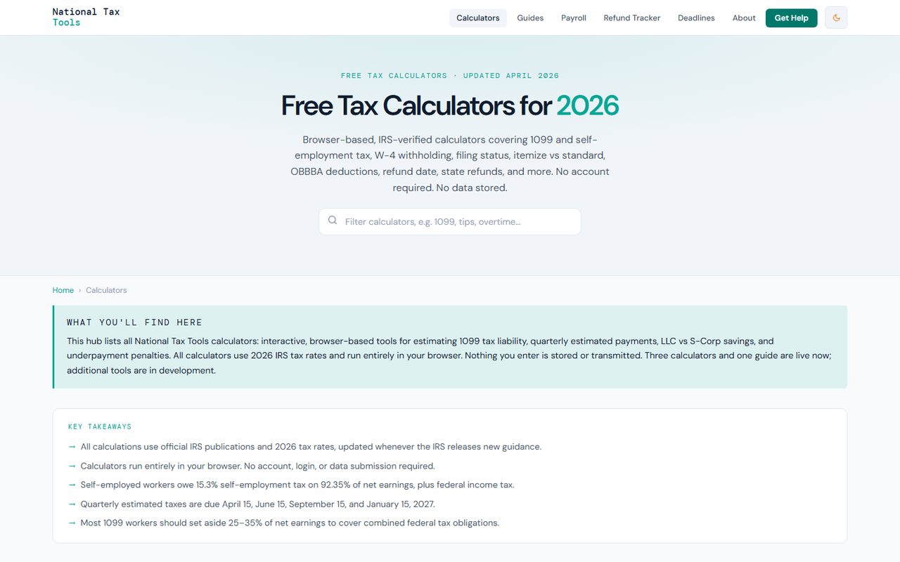 NationalTaxTools - the calculator index