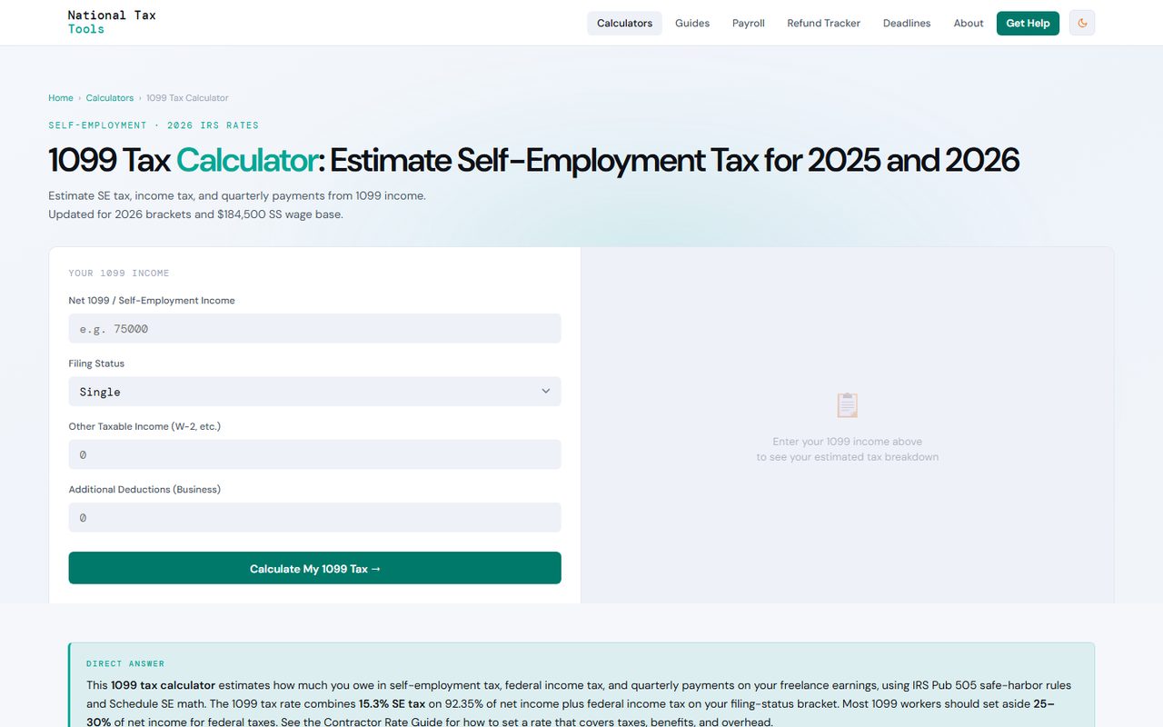 NationalTaxTools - 1099 tax calculator