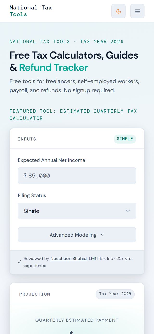 NationalTaxTools - homepage on a phone