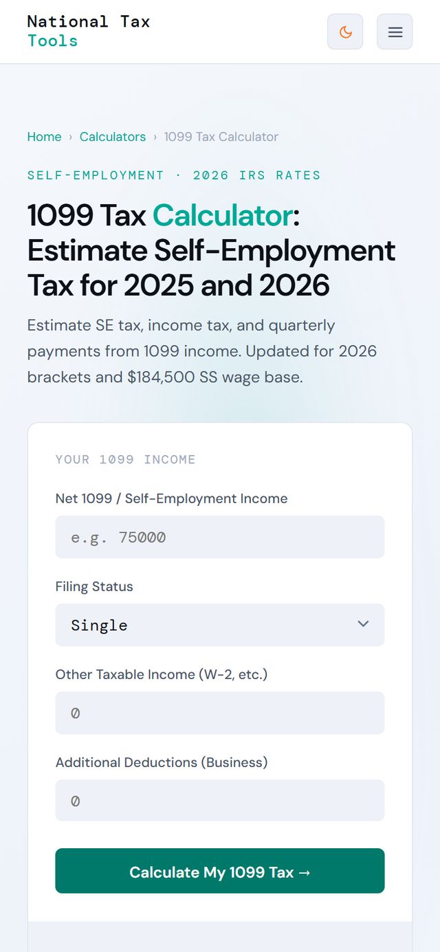 NationalTaxTools - 1099 calculator on a phone