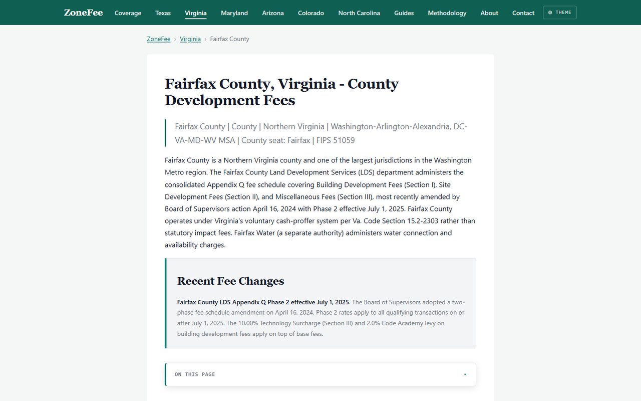 ZoneFee - Fairfax County development fee record