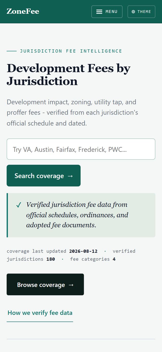 ZoneFee - homepage on a phone
