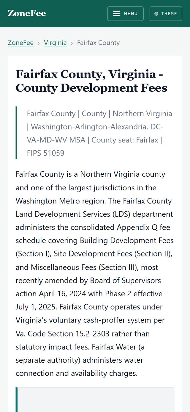 ZoneFee - Fairfax County record on a phone